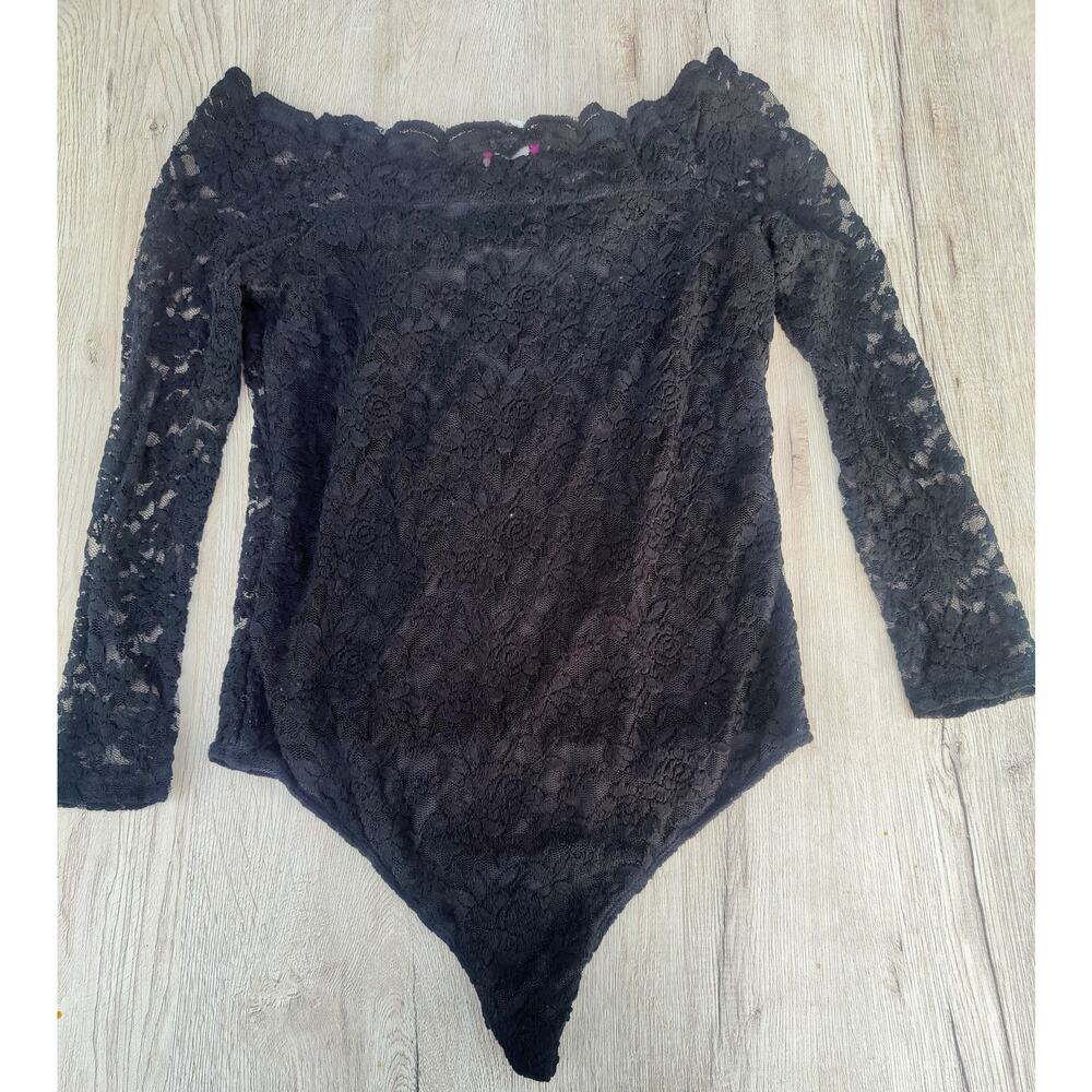 Lorena Rose Gothcore Black Lace Off The‎ Shoulder Bodysuit Romantic Chic Sz XL
